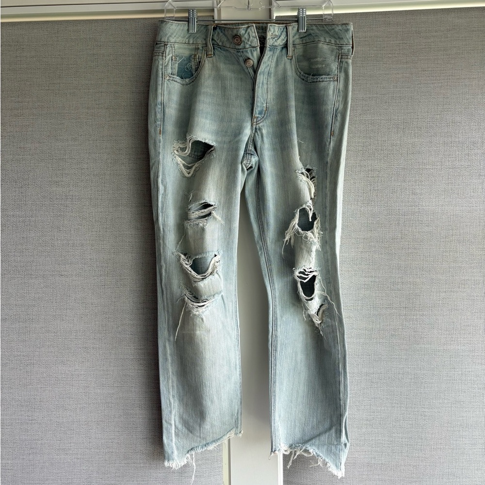 American Eagle Distressed Light Blue Cropped Boyfriend Jeans